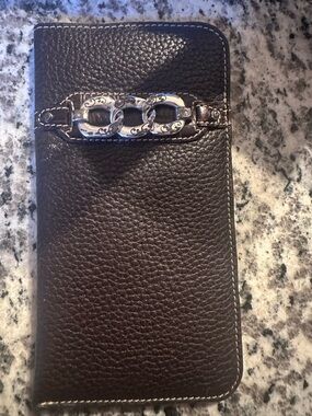 Chocolate Brown Leather sunglasses / eyeglass case with Silver Chain Accent